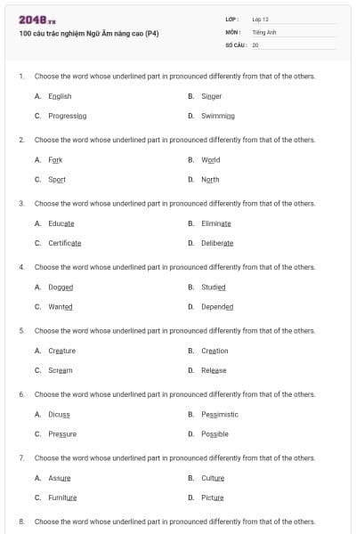 100 câu trắc nghiệm Ngữ Âm nâng cao (P4)