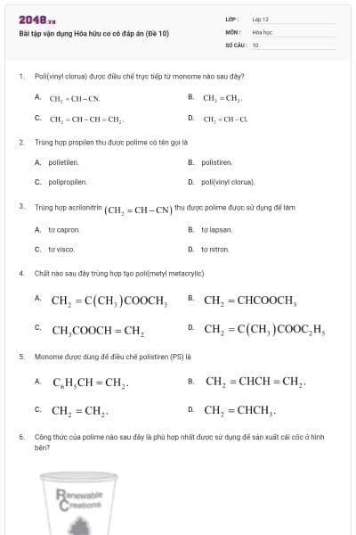 Bài tập vận dụng Hóa hữu cơ có đáp án (Đề 10)