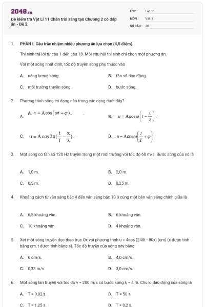 Đề kiểm tra Vật Lí 11 Chân trời sáng tạo Chương 2 có đáp án  - Đề 2