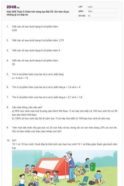 Giải SGK Toán 5 Chân trời sáng tạo Bài 59. Em làm được những gì có đáp án