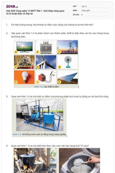 Giải SGK Công nghệ  12 KNTT Bài 1. Giới thiệu tổng quan về kĩ thuật điện có đáp án