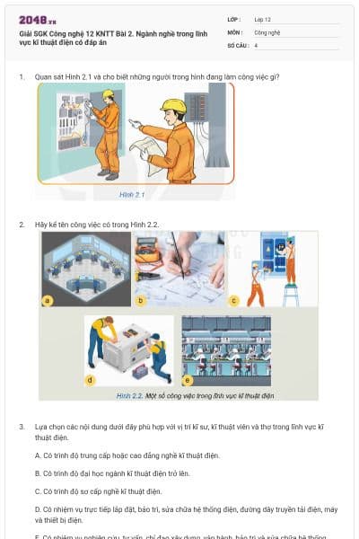 Giải SGK Công nghệ  12 KNTT Bài 2. Ngành nghề trong lĩnh vực kĩ thuật điện có đáp án