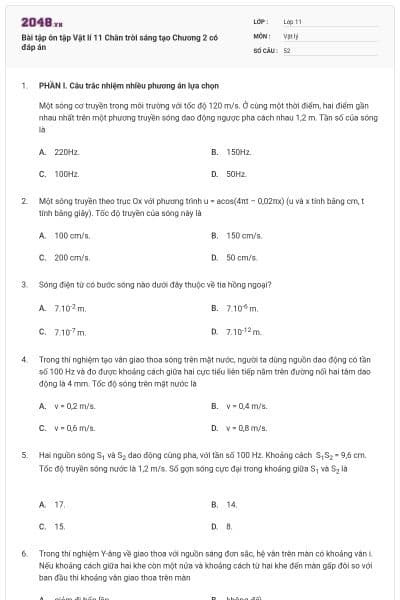 Bài tập ôn tập Vật lí 11 Chân trời sáng tạo Chương 2 có đáp án
