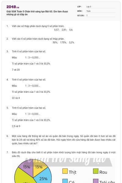 Giải SGK Toán 5 Chân trời sáng tạo Bài 63. Em làm được những gì có đáp án