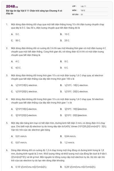 Bài tập ôn tập Vật lí 11 Chân trời sáng tạo Chương 4 có đáp án
