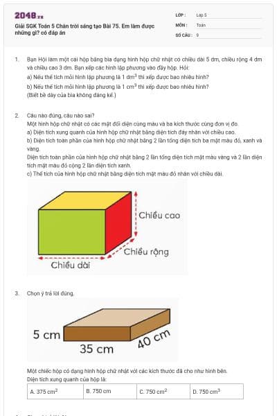 Giải SGK Toán 5 Chân trời sáng tạo Bài 75. Em làm được những gì? có đáp án