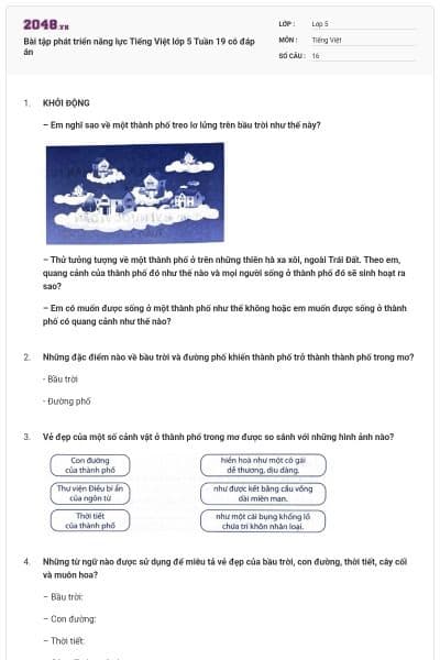 Bài tập phát triển năng lực Tiếng Việt lớp 5 Tuần 19 có đáp án