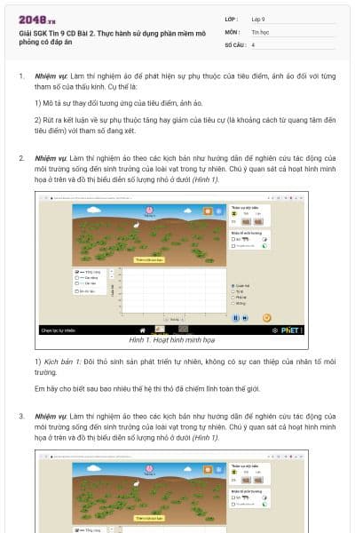 Giải SGK Tin 9 CD Bài 2. Thực hành sử dụng phần mềm mô phỏng có đáp án