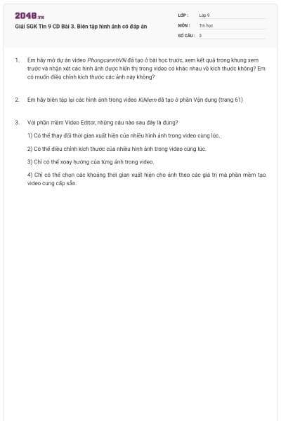 Giải SGK Tin 9 CD Bài 3. Biên tập hình ảnh có đáp án