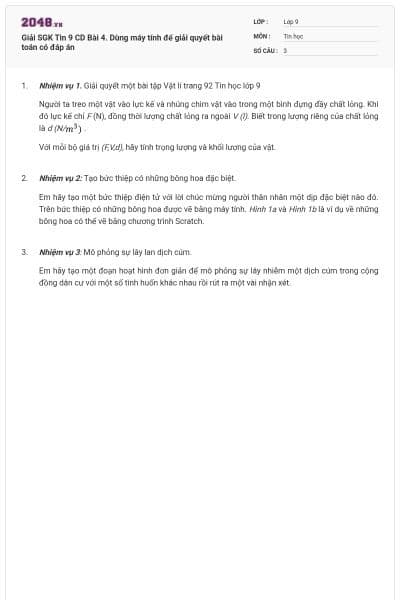 Giải SGK Tin 9 CD Bài 4. Dùng máy tính để giải quyết bài toán có đáp án