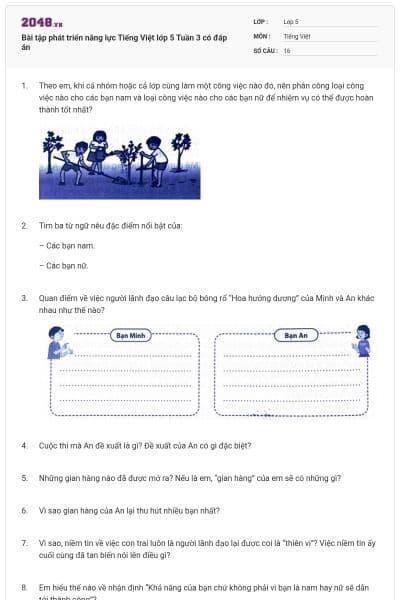 Bài tập phát triển năng lực Tiếng Việt lớp 5 Tuần 3 có đáp án