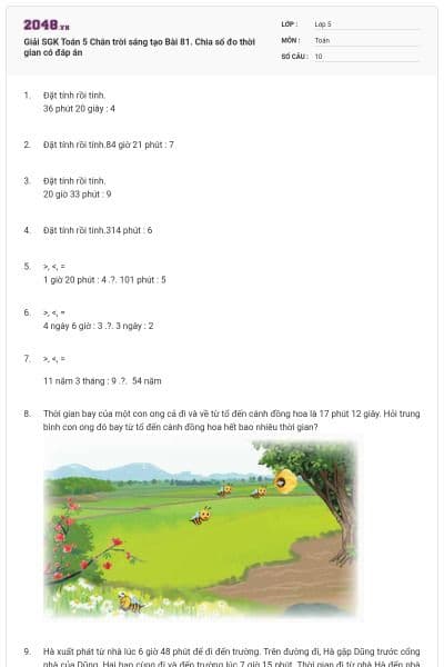 Giải SGK Toán 5 Chân trời sáng tạo Bài 81. Chia số đo thời gian có đáp án