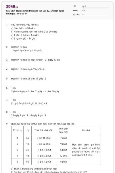 Giải SGK Toán 5 Chân trời sáng tạo Bài 82. Em làm được những gì? có đáp án
