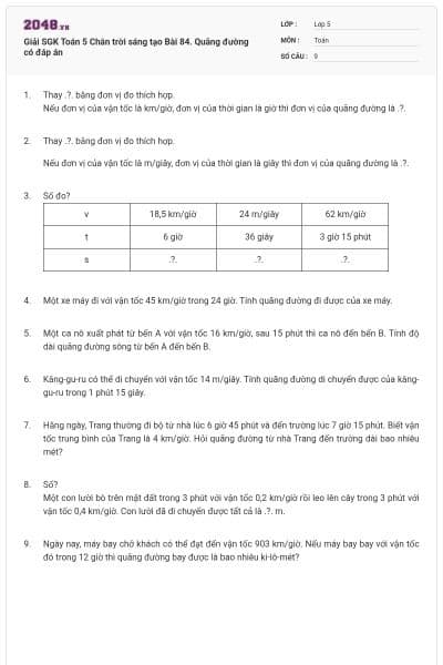 Giải SGK Toán 5 Chân trời sáng tạo Bài 84. Quãng đường có đáp án