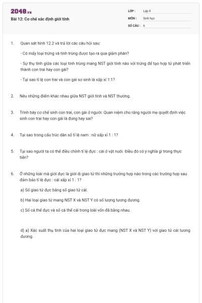 Bài 12: Cơ chế xác định giới tính