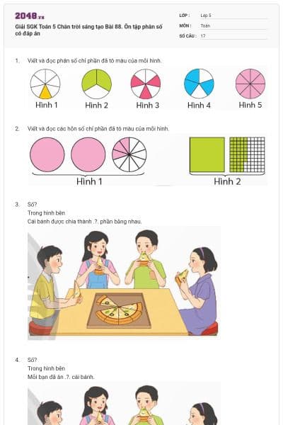 Giải SGK Toán 5 Chân trời sáng tạo Bài 88. Ôn tập phân số có đáp án