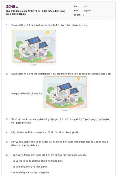 Giải SGK Công nghệ  12 KNTT  Bài 8. Hệ thống điện trong gia đình có đáp án