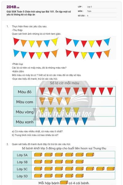 Giải SGK Toán 5 Chân trời sáng tạo Bài 101. Ôn tập một số yếu tố thống kê có đáp án