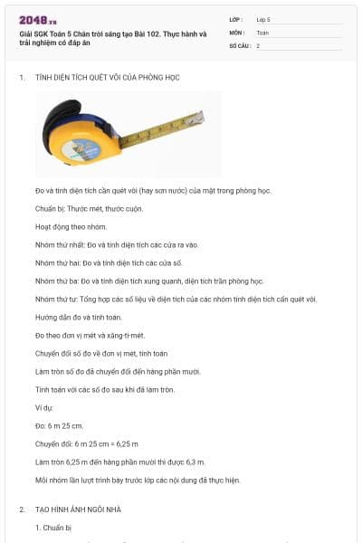 Giải SGK Toán 5 Chân trời sáng tạo Bài 102. Thực hành và trải nghiệm có đáp án