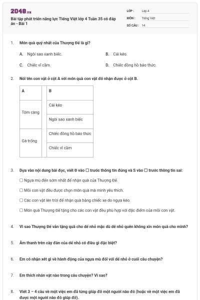 Bài tập phát triển năng lực Tiếng Việt lớp 4 Tuần 35 có đáp án - Bài 1