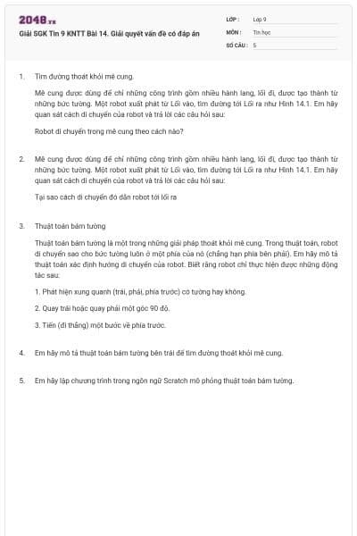 Giải SGK Tin 9 KNTT Bài 14. Giải quyết vấn đề có đáp án