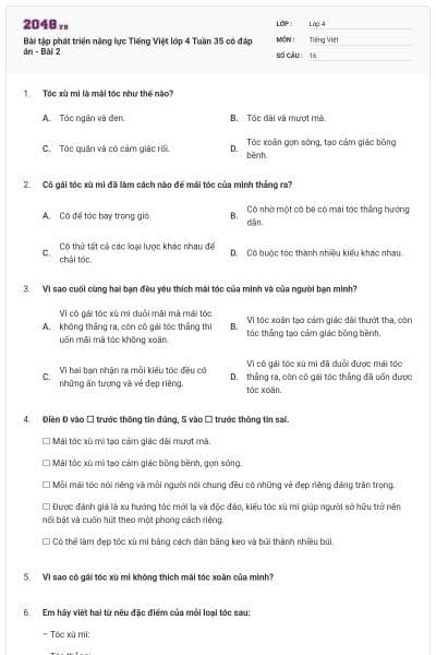 Bài tập phát triển năng lực Tiếng Việt lớp 4 Tuần 35 có đáp án - Bài 2