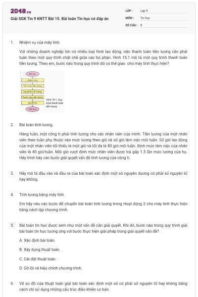 Giải SGK Tin 9 KNTT Bài 15. Bài toán Tin học có đáp án