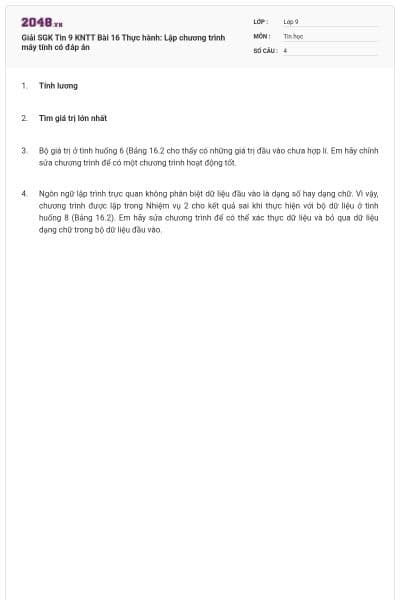 Giải SGK Tin 9 KNTT Bài 16 Thực hành: Lập chương trình máy tính có đáp án