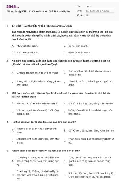 Bài tập ôn tập KTPL 11 Kết nối tri thức Chủ đề 4 có đáp án
