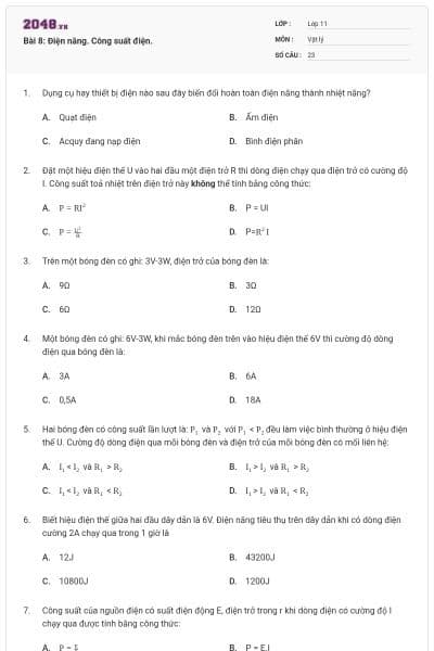 Bài 8: Điện năng. Công suất điện.