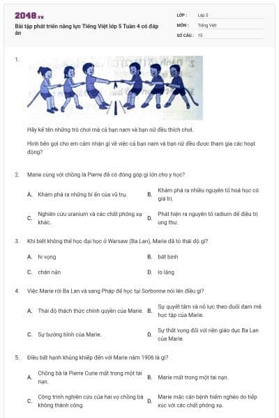 Bài tập phát triển năng lực Tiếng Việt lớp 5 Tuần 4 có đáp án