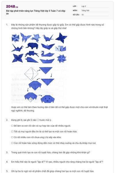 Bài tập phát triển năng lực Tiếng Việt lớp 5 Tuần 7 có đáp án