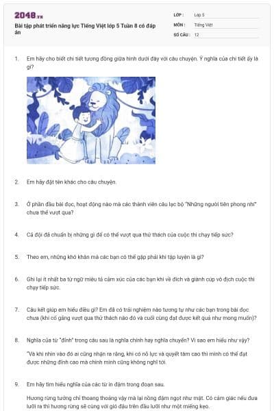 Bài tập phát triển năng lực Tiếng Việt lớp 5 Tuần 8 có đáp án