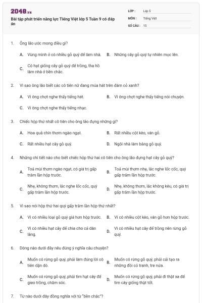 Bài tập phát triển năng lực Tiếng Việt lớp 5 Tuần 9 có đáp án