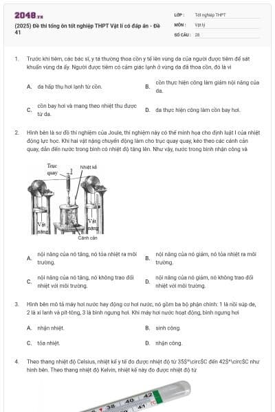 (2025) Đề thi tổng ôn tốt nghiệp THPT Vật lí có đáp án - Đề 41