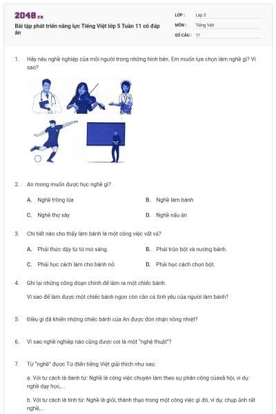 Bài tập phát triển năng lực Tiếng Việt lớp 5 Tuần 11 có đáp án