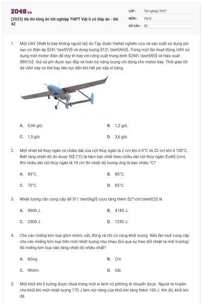 (2025) Đề thi tổng ôn tốt nghiệp THPT Vật lí có đáp án - Đề 42