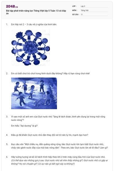 Bài tập phát triển năng lực Tiếng Việt lớp 5 Tuần 13 có đáp án