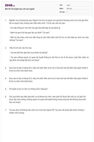 Bài 30: Di truyền học với con người