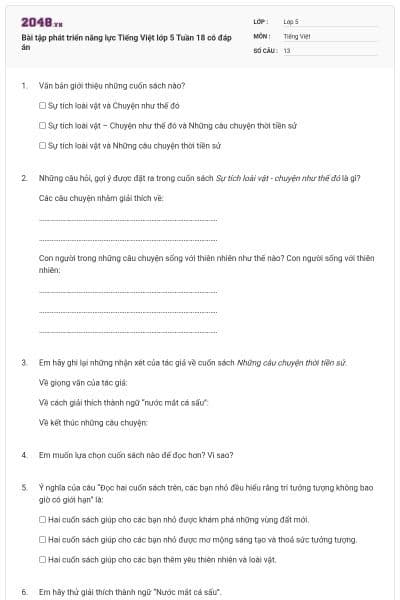 Bài tập phát triển năng lực Tiếng Việt lớp 5 Tuần 18 có đáp án