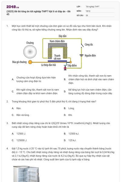(2025) Đề thi tổng ôn tốt nghiệp THPT Vật lí có đáp án - Đề 45