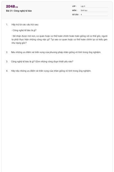 Bài 31: Công nghệ tế bào