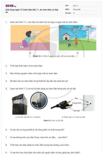 Giải Công nghệ 12 Cánh diều Bài 11. An toàn điện có đáp án