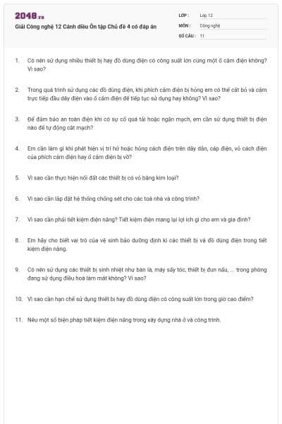 Giải Công nghệ 12 Cánh diều Ôn tập Chủ đề 4 có đáp án