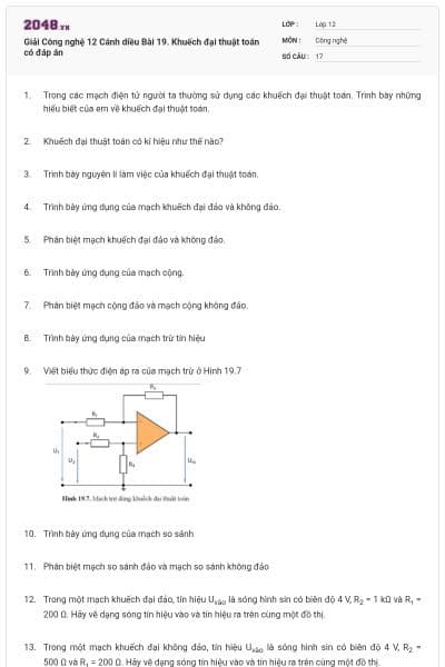 Giải Công nghệ 12 Cánh diều Bài 19. Khuếch đại thuật toán có đáp án