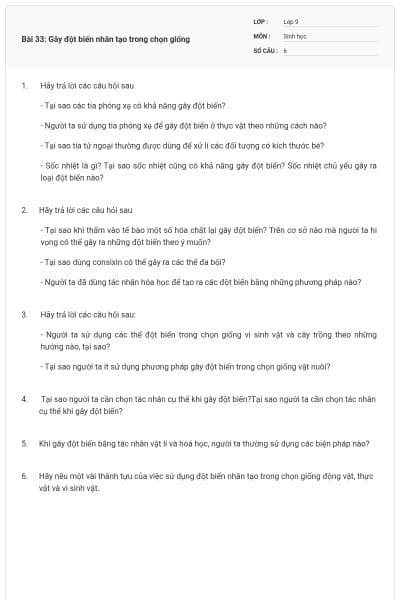 Bài 33: Gây đột biến nhân tạo trong chọn giống