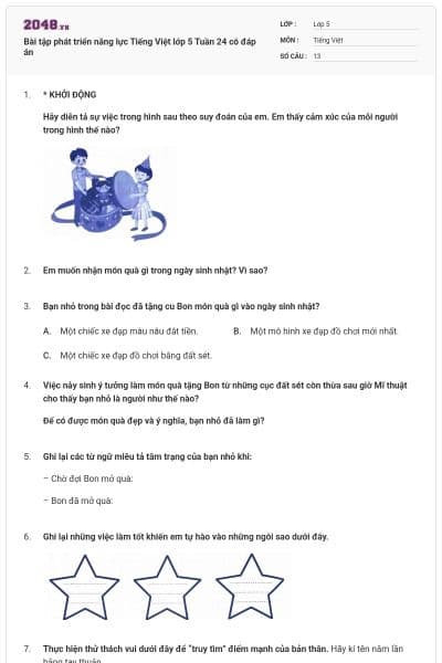 Bài tập phát triển năng lực Tiếng Việt lớp 5 Tuần 24 có đáp án