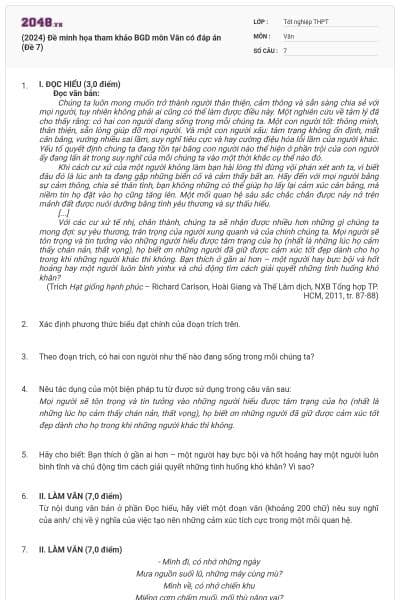 (2024) Đề minh họa tham khảo BGD môn Văn có đáp án (Đề 7)