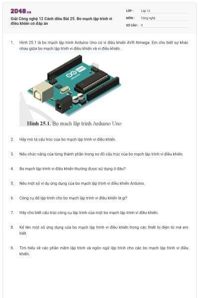 Giải Công nghệ 12 Cánh diều Bài 25. Bo mạch lập trình vi điều khiển có đáp án