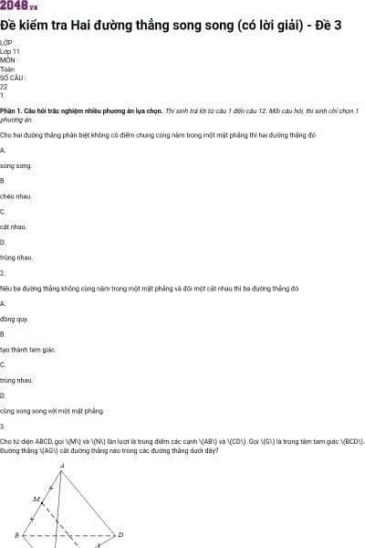 Đề kiểm tra Hai đường thẳng song song (có lời giải) - Đề 3